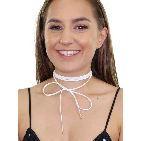 White Suede Wrap Choker Necklace With Gold Detail - Picture 6 of 6